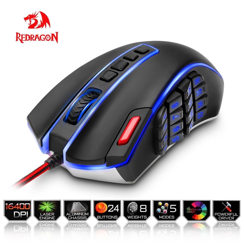 Redragon USB Gaming Mouse 16400 DPI 24 buttons ergonomic design for desktop computer accessories programmable gamer lol PC