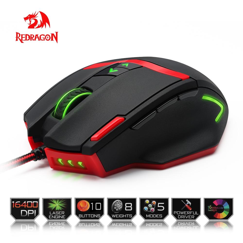 Redragon Gaming Mouse PC 16400 DPI speed Laser engine 9 programmable buttons 16 color backlight USB Wired for Desktop