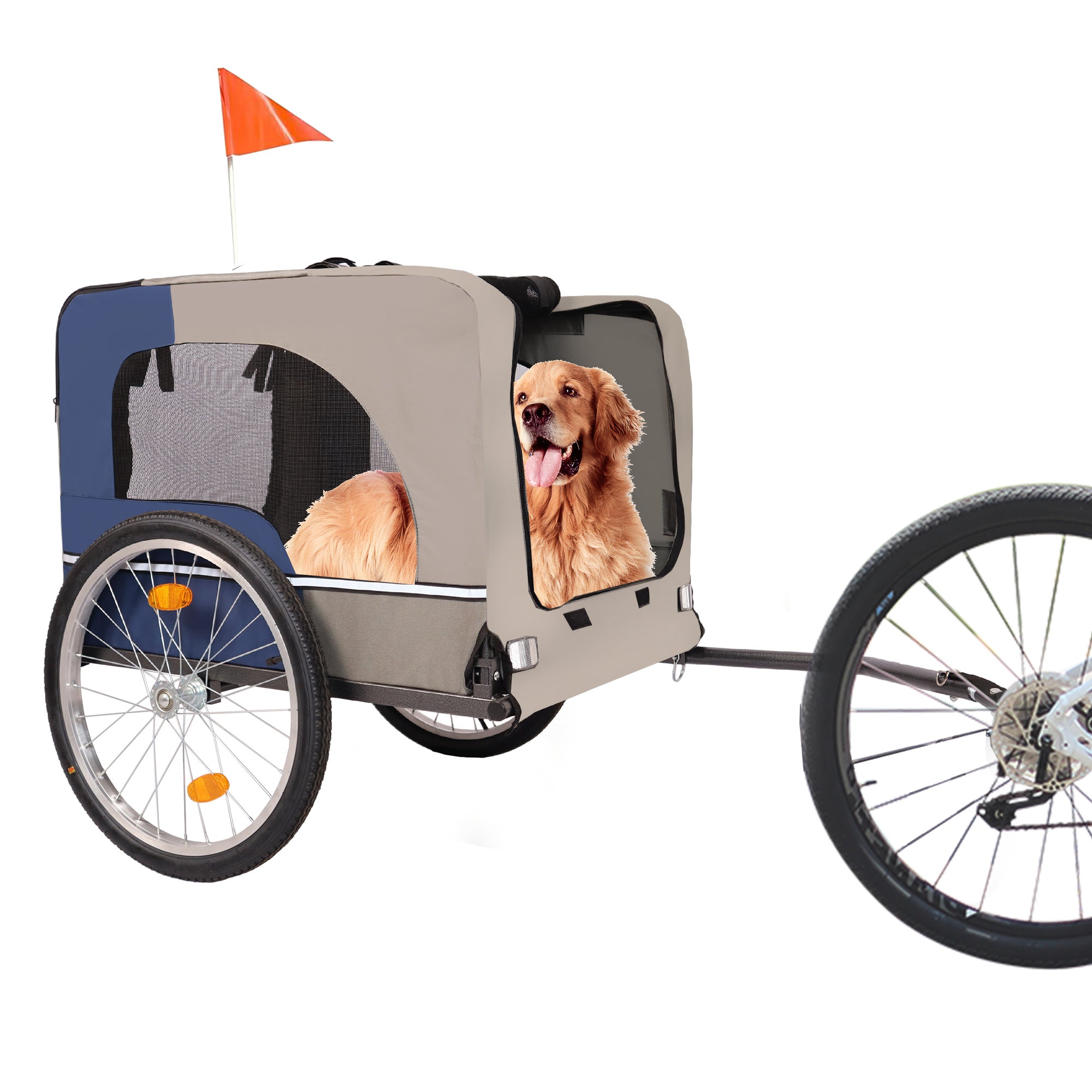 Tangkula Dog Bike Trailer Breathable Mesh Dog Cart with 3 Entrances Safety Flag 8 Reflectors