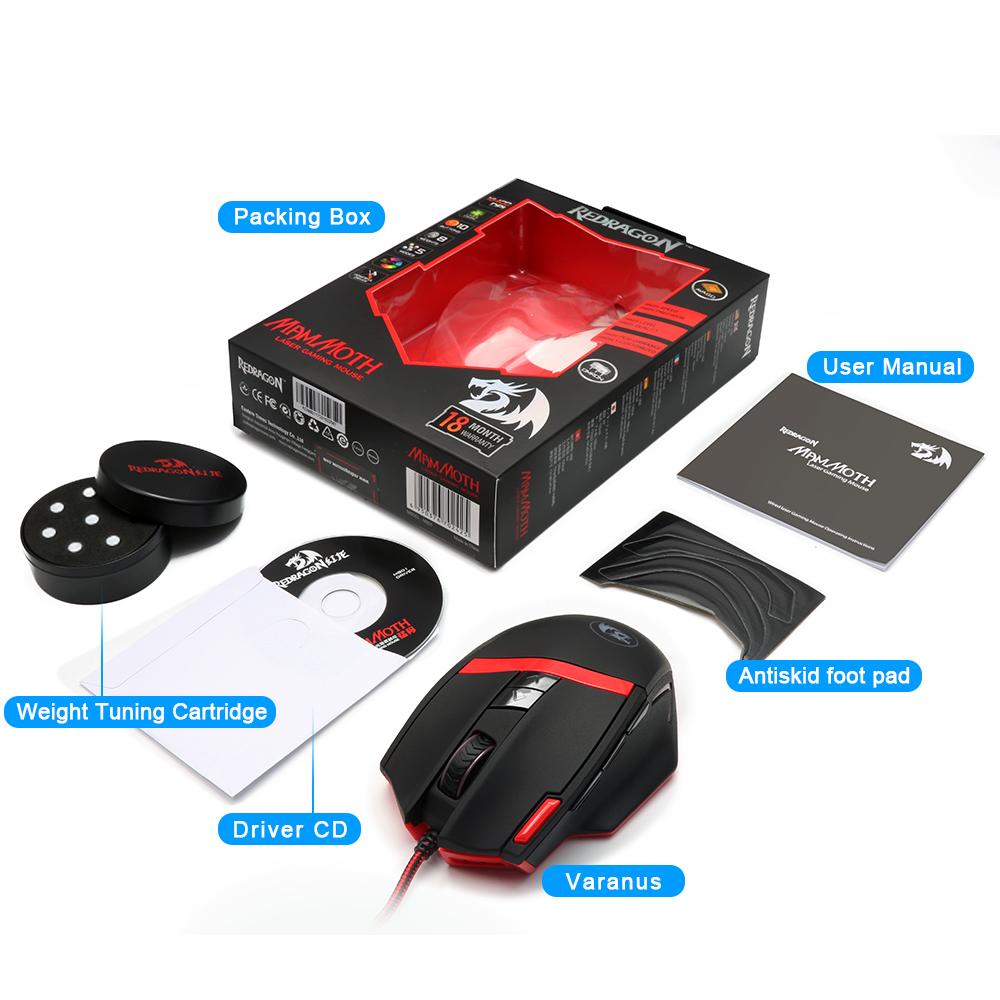 Redragon Gaming Mouse PC 16400 DPI speed Laser engine 9 programmable buttons 16 color backlight USB Wired for Desktop