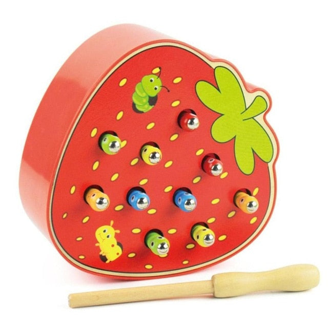 New Fruit Shape Kids Wooden Toys Catch Worms Games with Magnetic Stick Montessori Educational Creature Blocks Interactive Toys
