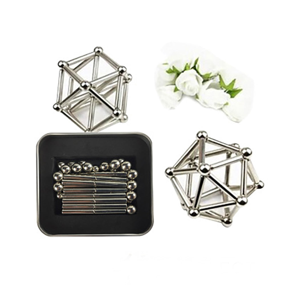 Magnetic Building Blocks Set Sculpture Desk Toys For Adults Relief Stress Fidget Puzzle Toys With Magnet Stick and Silver Ball