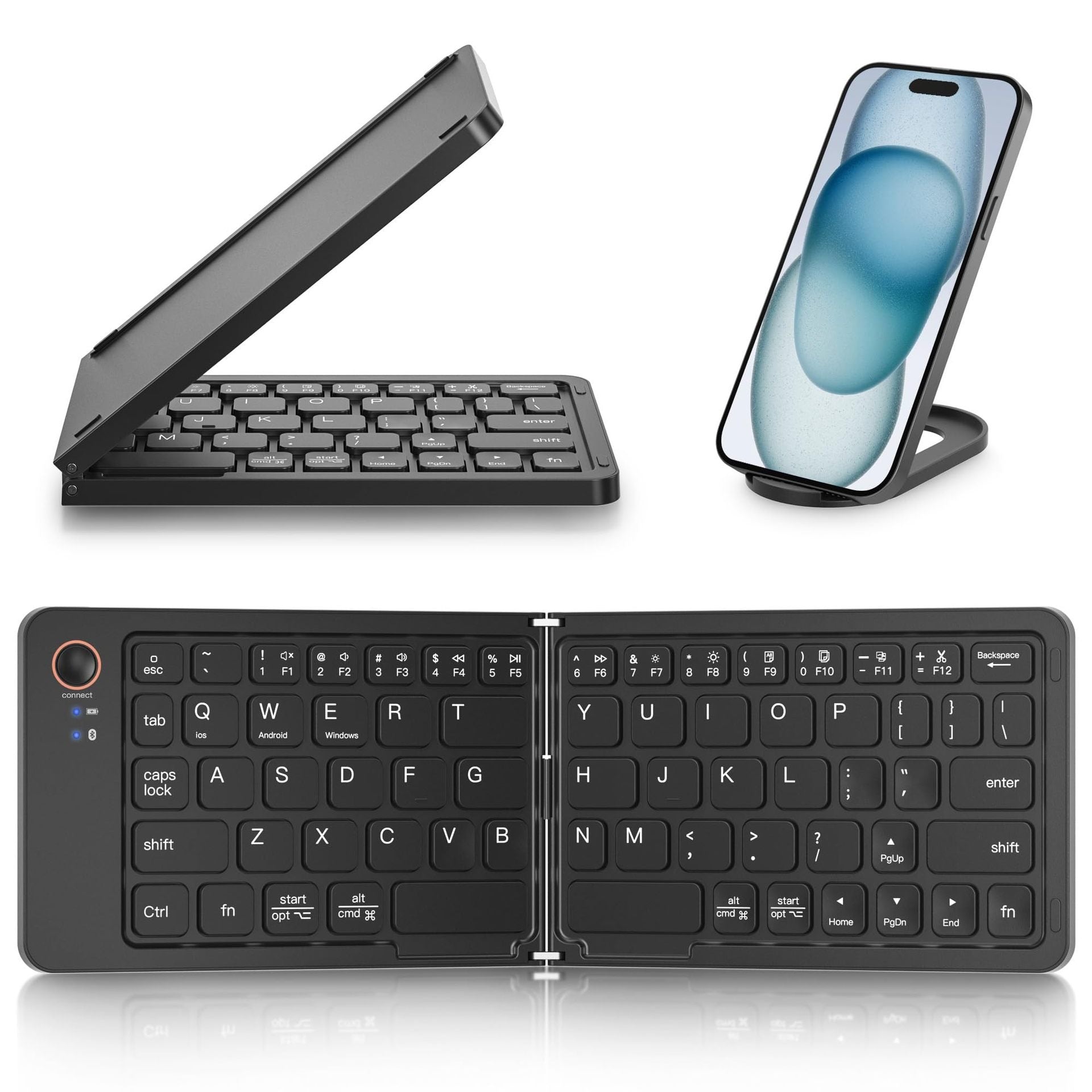 Ultra slim folding portable charging dual-mode Bluetooth keyboard with one click connection