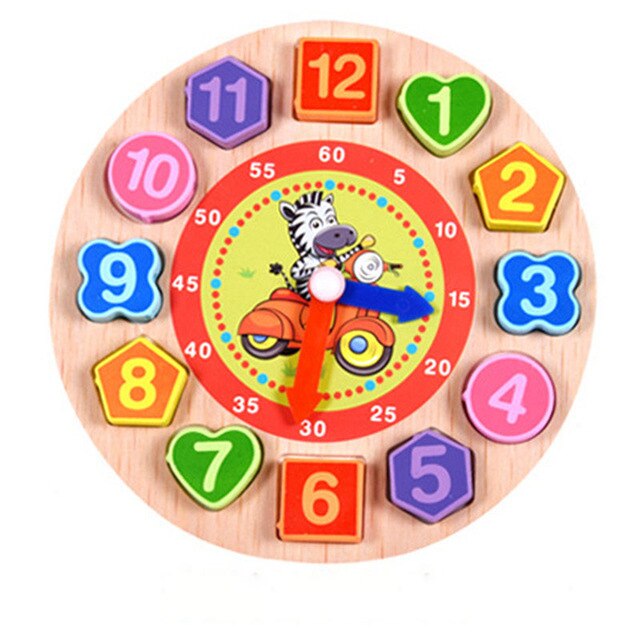 Digital Color Clock Wood Watch Jigsaw Wooden Cognitive Toys Cartoon Animal Threading Block Assembly Toys Math Learning Kids