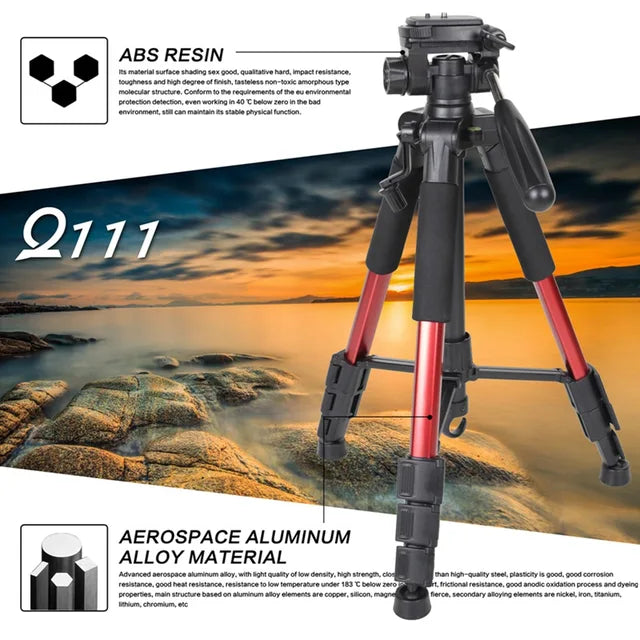 Q111 Professional Portable Travel Aluminum Camera Tripod&Pan Head for SLR DSLR Digital Camera Three color