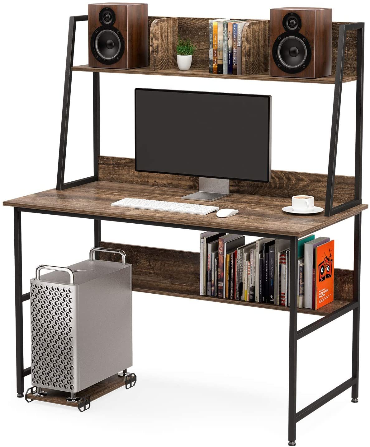 Efficient Workspace: 47-Inch Computer Desk with Shelves & Hutch